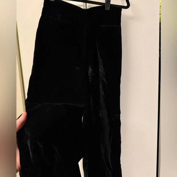 Sandro Black High-Waist Wide-Leg Velvet Pants - Picture 5 of 6